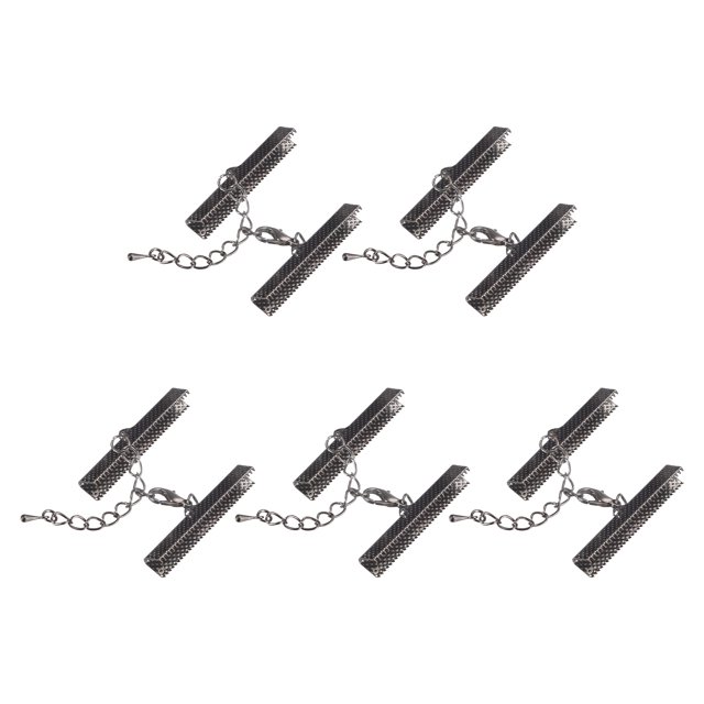 Unique Bargains 10Set Ribbon Crimp Clamp Ends Lobster Claw Clasps & Chain 40mm Metallic Black for DIY
