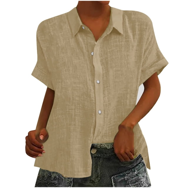 Yuyuzo Womens Button down Shirts Short Sleeve V Neck Tshirts Solid Color Office Work Tops Blouses