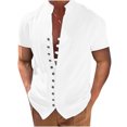 thumbnail image 2 of DPTALR Hommes Casual Stand Col Manches Courtes Bouton Fermeture Chemise Hawaii Blouse, 2 of 6