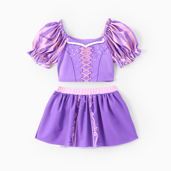 Disney Disney Princess Toddler Girl 2pcs Ariel/Rapunzel/Belle Cosplay Puff-sleeve Top And Skirt UPF 50+ Swimsuit
