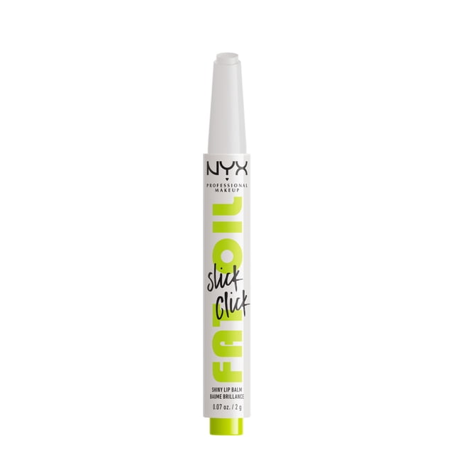 NYX PROFESSIONAL MAKEUP Fat Oil Slick Click Baume en Bâton avec Emballage Cylindrique Blanc et Texte Vert lime, Infusé d'Huiles Nourrissantes pour une Finition à Haute Brillance Baume à Lèvres en Rose Framboise à Double Tap, Convient pour Hydrater les Lèvres.