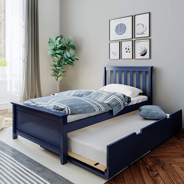 BEDSMART Lit Simple en Bois Massif avec Tiroir-Lit / Bleu
