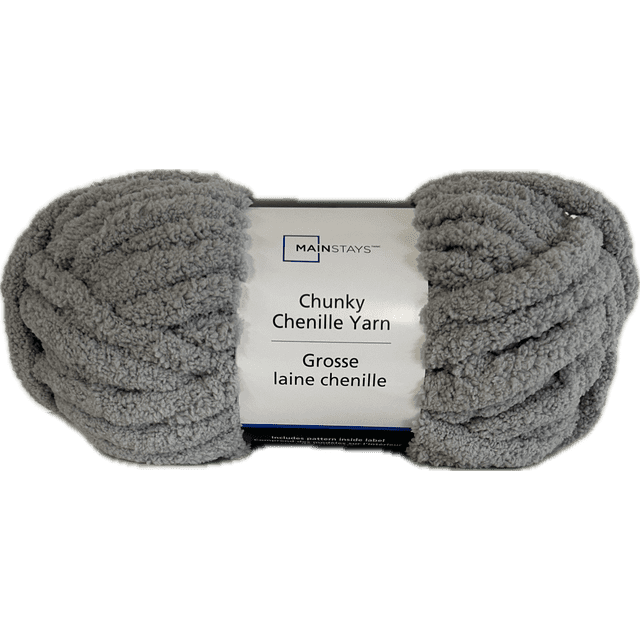 Mainstays Fil Chenille Épais Gris, 31,7 yards de Fil super Volumineux 100 % polyester avec une texture Douce et Pelucheuse Enveloppée d'Une Étiquette Blanche, Idéal pour le Tricot et les Projets d'Artisanat.