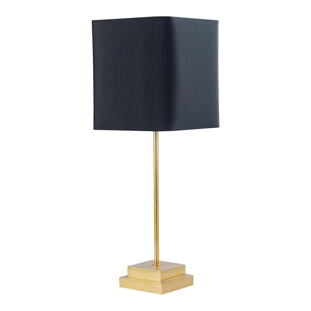 HOMETRENDS Table Lampe avec une base en Polyrésine à Fini Feuille d'Or, Présentant un design Carré Escamoté, une Tige Fine Dorée et un Abat-Jour Carré en Lin Noir de 9 par 9 Pouces, Hauteur Autoportante de 25 Pouces, Idéale pour les Chambres, les Bureaux Ou les Salons avec Interrupteur Rotatif pour une Utilisation Facile.