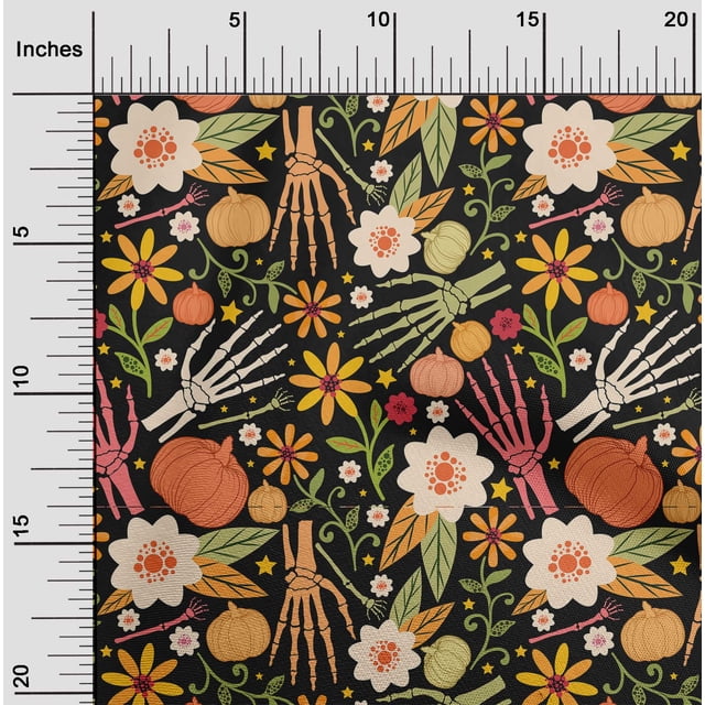 oneOone Polyester Lycra Black Fabric Skull Craft Projects Decor Fabric Printed By The Yard 56 Inch Wide