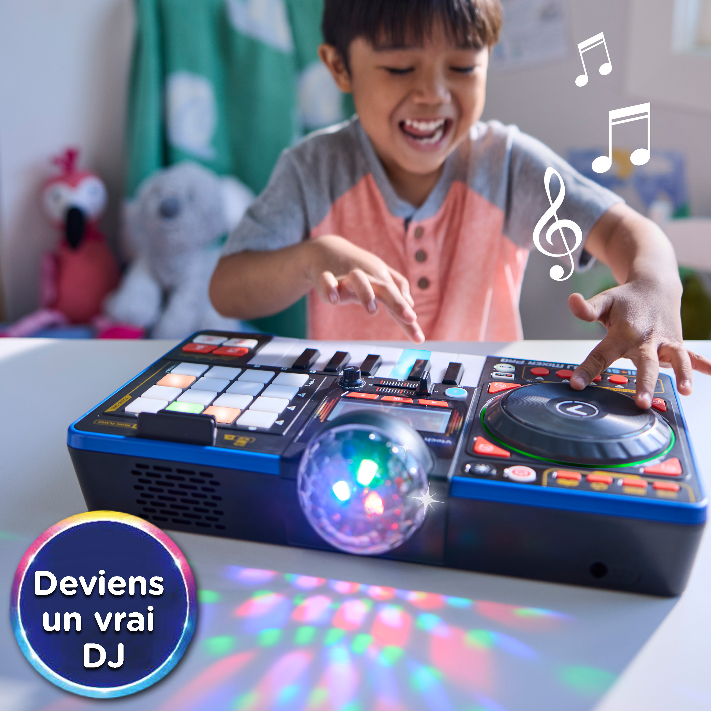 VTech Kidi Star DJ Mixer Pro Kids Real Music Turntable, Piano and Songs Toy for kids - French Version, 5+ Years