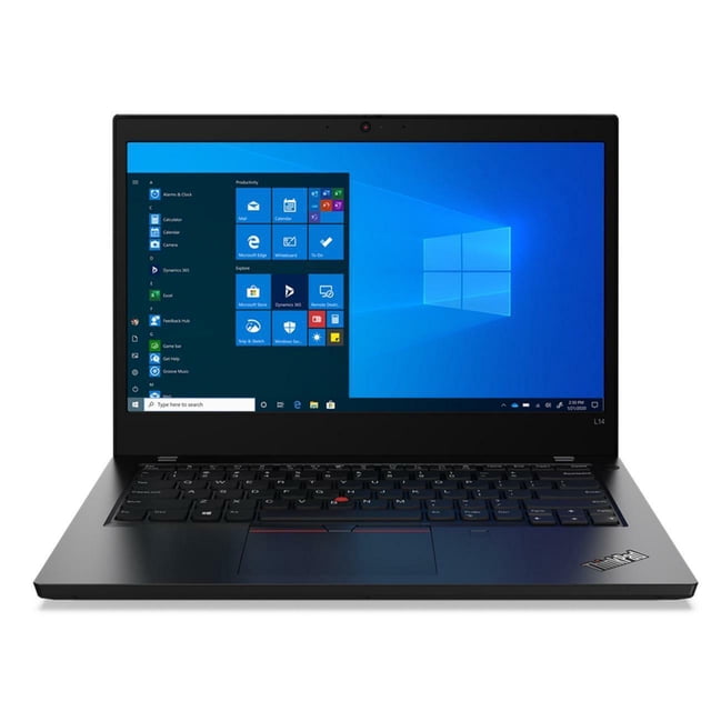 Lenovo ThinkPad L14 14 Pouces FHD Intel Core i7 11e Gén i7 16 Go 512 Go Windows 10 PRO Remis à Neuf Bonne Vue Centrée Orientée vers l'Avant d'Un ThinkPad 14 Pouces Full HD (1920x1080) avec Châssis Noir Mat et Charnière Ouverte Montrant l'Affichage et Clavier Pleine Grandeur Résistant aux Éclaboussures; logo Lenovo sur le Couvercle, ports USB-C et HDMI Visibles, 16 Go de RAM et SSD 512 Go Notés dans les Spécifications