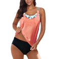 thumbnail image 3 of Tankini Deux Pièces pour Femmes à Rayures Blouson Imprimé, Dos en T à Bretelles, Rehausseur, Haut de Tankini avec Bas, 3 of 7