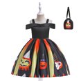 thumbnail image 2 of KAWELL Robe de Costume de Citrouille d'Halloween pour Fille avec Sac pour 3-12 Ans, 2 of 5