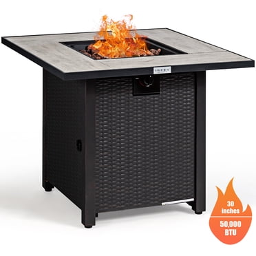 Costway 30" Square Propane Gas Fire Pit Table Ceramic Tabletop 50,000 BTU W/ Cover