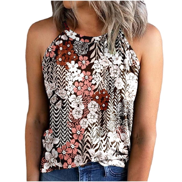 LSLJS Débardeurs à Bretelles Spaghetti pour Femmes Gilet Imprimé de Mode pour Femmes Décontracté à Col Rond Sans Manches T-shirt Ample Hauts