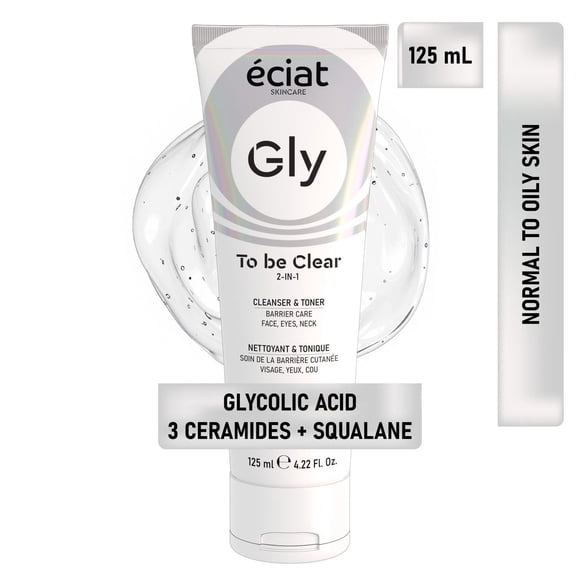 Eciat Gel Cleanser & Toner with Glycolic Acid, 3 Ceramides and Squalane | Gentle & Skin Barrier Protecting | All Skin Types | Face, Eyes & Neck 4.22 fl oz 125 ml