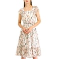 thumbnail image 5 of INSPIRE CHIC Junior's Boho Flutter Sleeve Belted Square Neck Ruffled Hem Midi Dress, 5 of 5