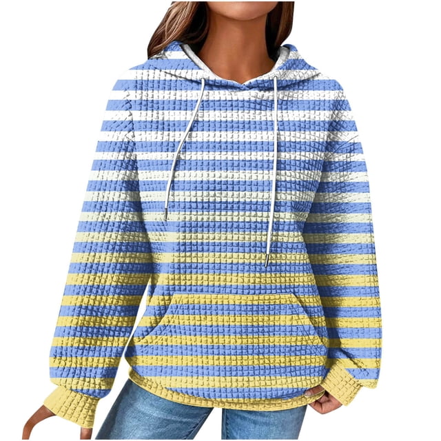 Yuyuzo Hoodies for Women Long Sleeve Casual Pullover Color Block Drawstring Sweatshirt with Pockets