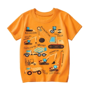 Sunnyoo Toddler Boys Cotton T Shirt Excavator Print Short Sleeve T-Shirt, Orange