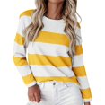 thumbnail image 1 of ManxiVoo T-Shirt à Manches Longues à Rayures Imprimées pour Femme, Col Rond, Confortable, T-Shirt Graphique d'Automne, Blouse Légère, Taille M, Jaune, 1 of 5