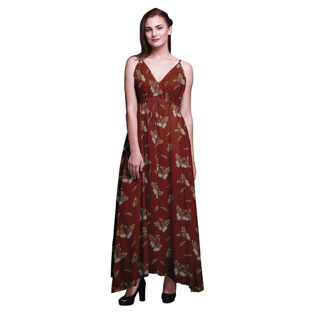 Bimba Robe Longue Maxi de Plage pour Femmes à Imprimé Feuilles, à Bretelles, Tenue de Villégiature d'Été - Petit