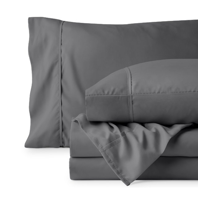 Bare Home Premium 1800 Collection 4-Piece Bed Sheet Set, Split Head Flex King, Gray