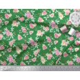 thumbnail image 3 of Soimoi Tissu en Voile de Coton Vert Feuilles & Roses Imprimé Floral au Mètre 56 Pouces de Large, 3 of 3