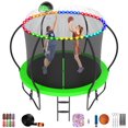 thumbnail image 1 of Jump Into Fun Trampoline 10FT, 1000LBS Trampoline for Kids and Adults with Enclosure, Basketball Hoop, Wind Stakes, LED light, Sprinkler and Socks, Outdoor Galvanized Full Spray Round Trampoline, 1 of 7
