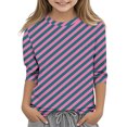 thumbnail image 1 of MeetoTime T-Shirt à Manches 3/4 Rayé Imprimé pour Enfants Col Rond Décontracté Ample Blouses pour Garçons Filles 3-12 Ans, 1 of 4