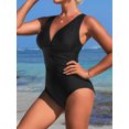 thumbnail image 4 of Charmo Retro Plunge V Neck One Piece Swimsuit for Womens Ruched Tummy Control Swimwear, 4 of 5