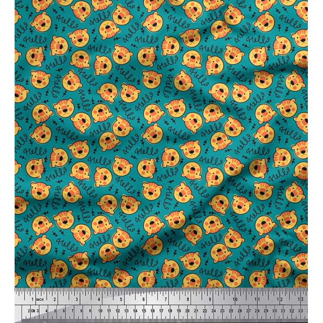 Soimoi Rayon Fabric Text & Tiger Face Cartoon Print Sewing Fabric Yard 56 Inch Wide