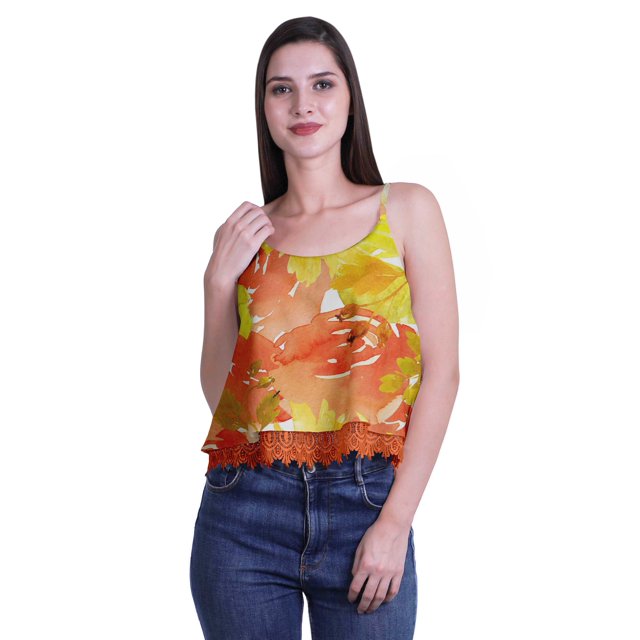 Moomaya Printed Womens Spaghetti Strap Crop Top Cami Summer Tops