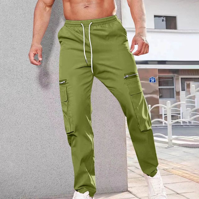 AherBiu Cargo Pants For Men Drawstring Elastic Waisted Straight Leg Swaetpants With Multi Pockets Casual Athletic Workout Trousers
