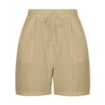 thumbnail image 3 of Annhoo Womens Plus Size Cotton Linen Shorts High Waisted Drawstring Wide Leg Solid Comfy Casual Shorts with Pockets, 3 of 6