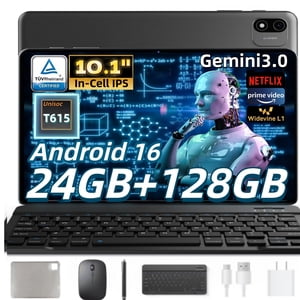 Android 16 Tablet with Keyboard, Tablet 10 inch Wi-Fi Model , Widevine L1 Compatible 8 Core T615 CPU, 24GB  RAM+128GB ROM, 6000mAh, Headwolf WPad6