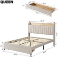 thumbnail image 2 of Queen Size Bed Frame with Drawer, Upholstered Platform Bed Frame with Storage Headboard and Charging Station, Mattress Foundation with Solid Wooden Slats Support, No Box Spring Needed, White, 2 of 8