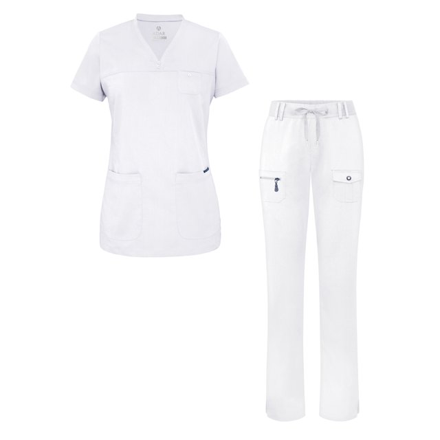 Adar Scrub Set for Women - Curved V-Neck Scrub Top & Tapered Drawstring Scrub Pants