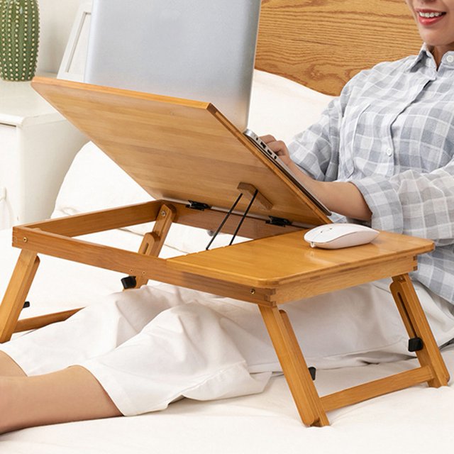 Ccdes Table d'Ordinateur Pliable en Bambou de Style Moderne pour Lit d'Étudiant, Bureau pour Portable à Hauteur Réglable, Bureau de Lit, Table pour Portable