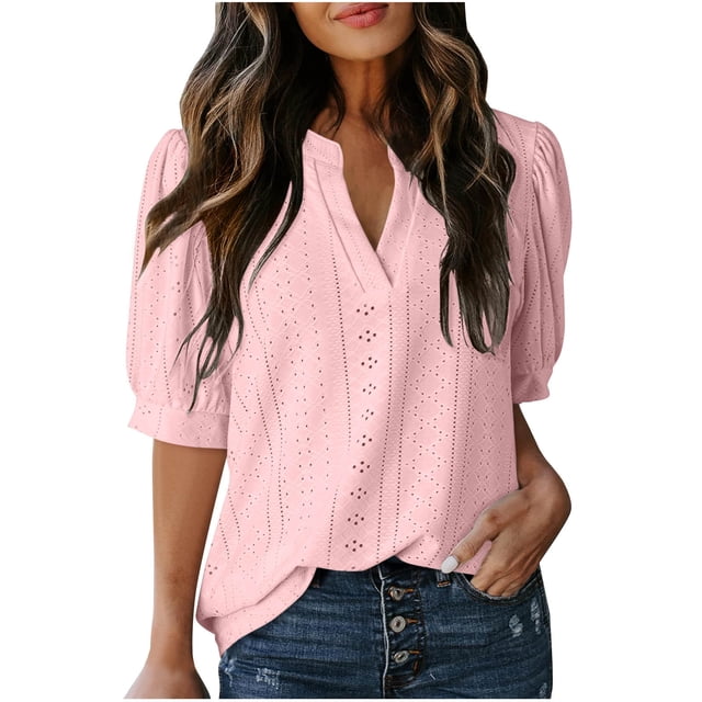 Liquidation d'Économies! Hauts pour Femmes Grande Taille, Blouse d'Été à Manches Courtes pour Femmes, Blouse Décontractée à Manches Courtes Unie pour Femme à Col en V