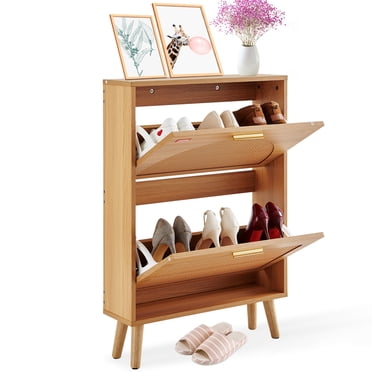 VEVOR Armoire à Chaussures avec 2 Tiroirs Basculants, Armoire de Rangement pour Chaussures pour l'Entrée, Organisateur de Rangement pour Chaussures Autoportant avec Portes en Rotin pour Talons, Bottes, Pantoufles dans le Couloir, Salon