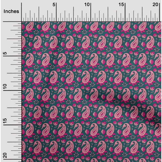 oneOone Polyester Lycra Fabric Leaves|Floral & Paisley Block Print Fabric By The Yard 56 Inch Wide