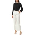 thumbnail image 2 of INSPIRE CHIC Women's Ruffled Trim Button Down Stand Collar Long Sleeve Blouse Top S Black, 2 of 8