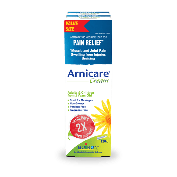 Boiron Crème Arnicare – Médicament Homéopathique pour le Soulagement de la Douleur Musculaire et Articulaire, Facilite la Résorption des Contours, Contusions et Oedème Inflammatoire 2x120 g