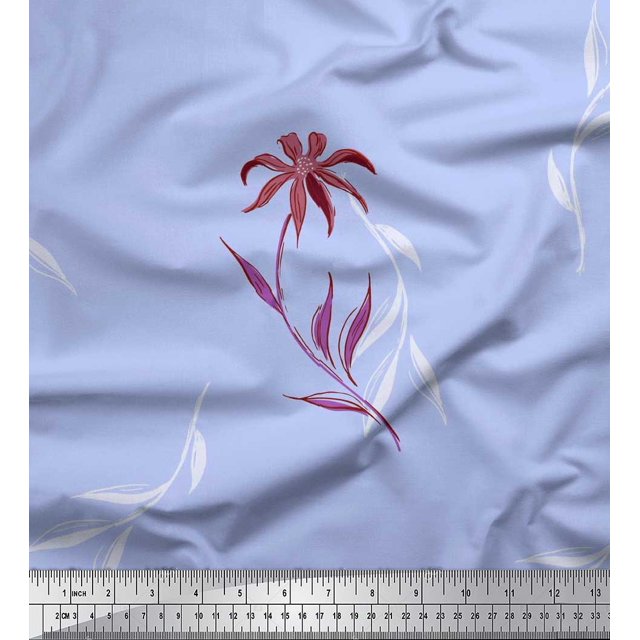 Soimoi Velvet Fabric Leaves & Wild Flower Print Sewing Fabric Yard 58 Inch Wide