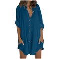 thumbnail image 1 of Timegard Chemises pour Femmes en Coton et Lin à Boutons, Col à Revers, Blouse à Manches 3/4, Hauts d'Automne avec Poches, 1 of 5