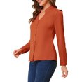thumbnail image 4 of INSPIRE CHIC Chemise Élégante pour Femme à Col en V à Manches Longues Boutonnée TP Orange Brun, 4 of 7