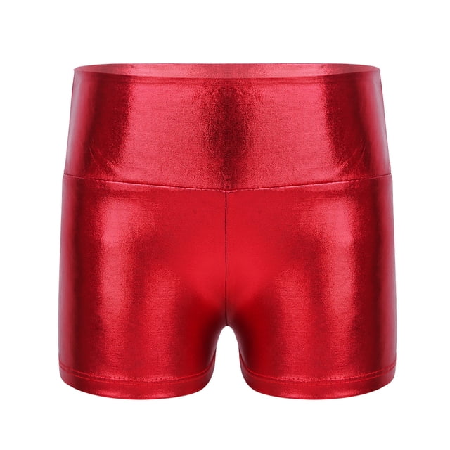 vastwit Girls Shiny Metallic Shorts Gymnastics Dance Shorts Red 6