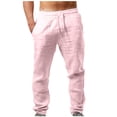 thumbnail image 1 of Pink for Man Fall Summer Faux Linen Loose Fit Brunch Ruched Straight Leg Elastic Waist Plain Long Leg Pants Man 2025 Clothes XXL, 1 of 5