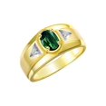 thumbnail image 3 of RYLOS Men's Rings 14K Yellow Gold Classic 7X5MM Oval Gemstone & Diamond Ring Green Sapphire September Birthstone Rings For Men, Gold Rings Size 11, 3 of 7