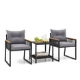 thumbnail image 1 of Gymax Ensemble de Mobilier de Patio 3 Pcs Chaises en Rotin PE Osier avec Table Basse à 2 Niveaux Dossier Souple, 1 of 9