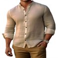 thumbnail image 1 of Chemise Henley Boutonnée Classique pour Hommes avec Tissu en Lin de Coton Rétro, 1 of 5