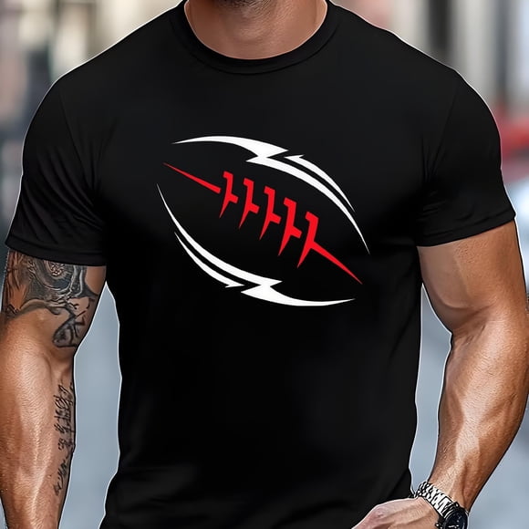 Men'S Casual Sports T-Shirt, Summer Short-Sleeve Round Neck T-Shirt with a Rugby Pattern, Lightweight And Breathable Design for Summer, Featuring a Round Neck And Print Graphics, Sweat-Resistant