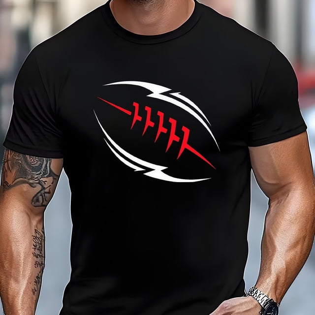 Men'S Casual Sports T-Shirt, Summer Short-Sleeve Round Neck T-Shirt with a Rugby Pattern, Lightweight And Breathable Design for Summer, Featuring a Round Neck And Print Graphics, Sweat-Resistant
