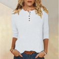 thumbnail image 2 of Yuyuzo Womens 3/4 Sleeve Tops Basic Button Crew Neck Solid Color Loose Fitted Tunics Tee Blouses, 2 of 5